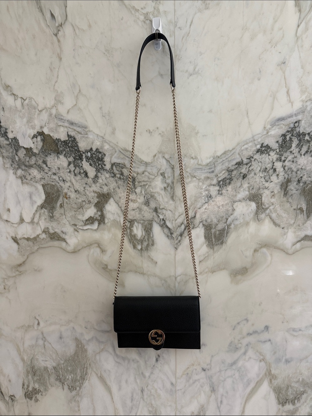 Genuine Gucci Black Leather Crossbody Chain Bag